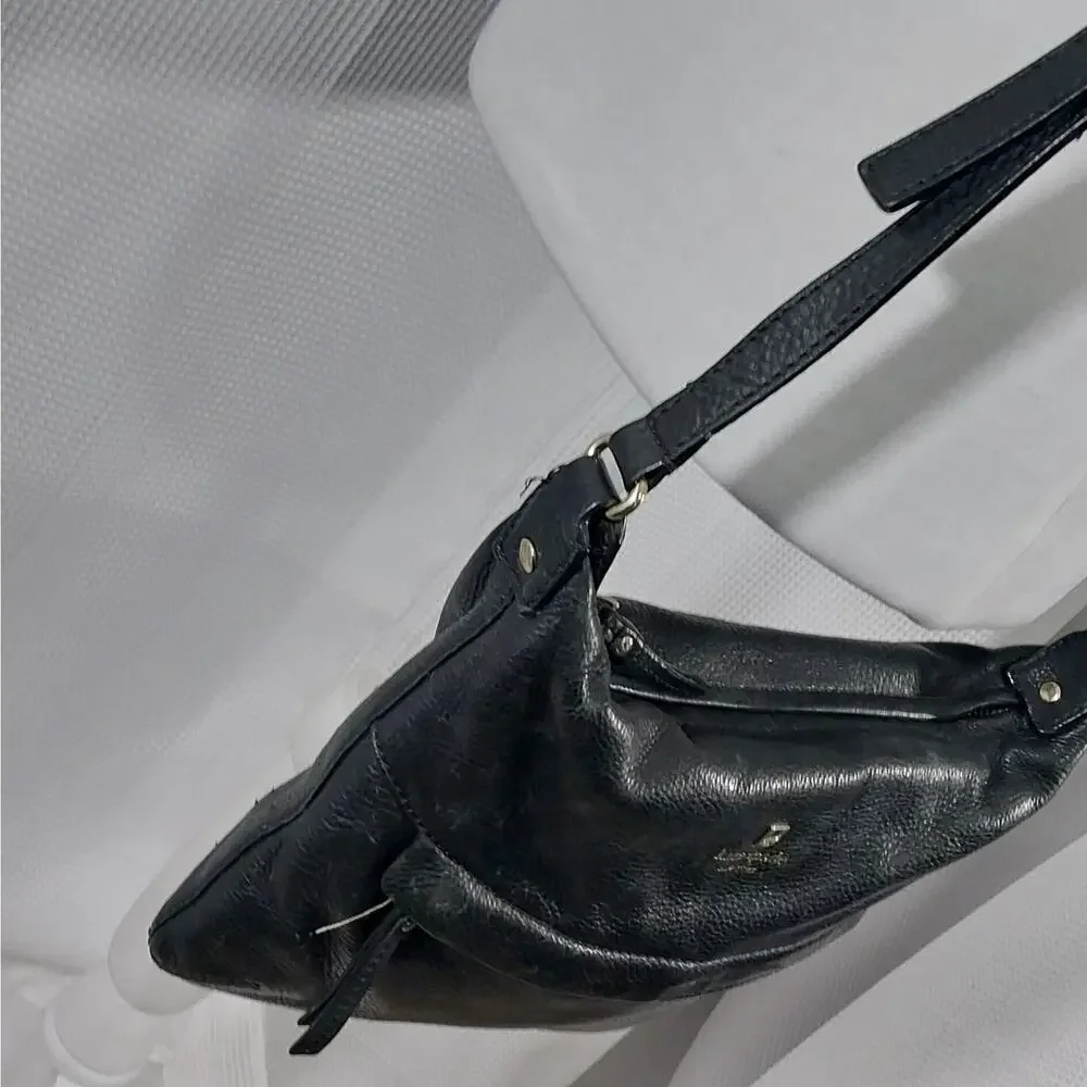KATE SPADE! BLACK PEBBLED GENUINE LEATHER LOGO FRONT CROSSBODY, SHOULDER BAG!